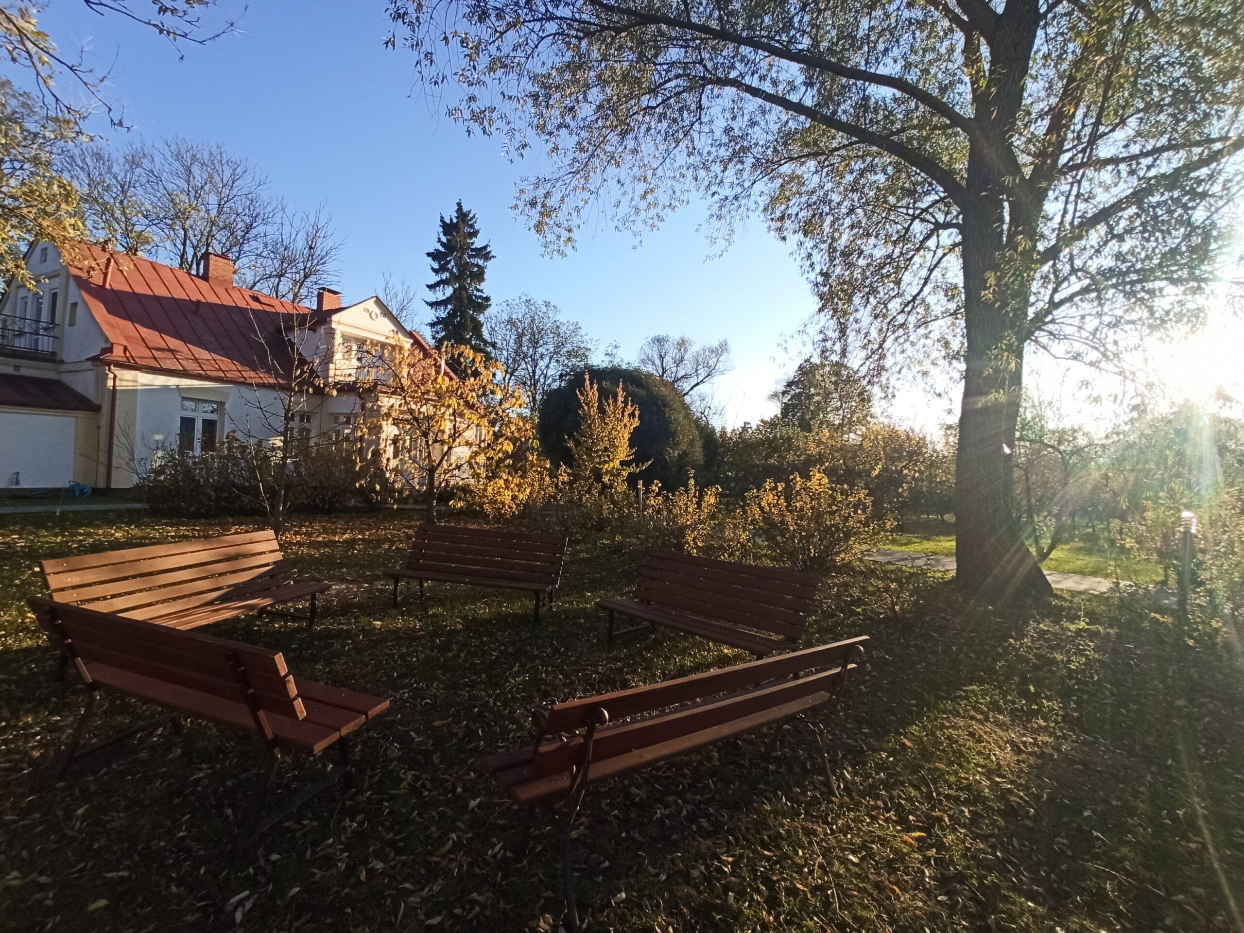 Objęcia uczestników w sadzie jesienią
