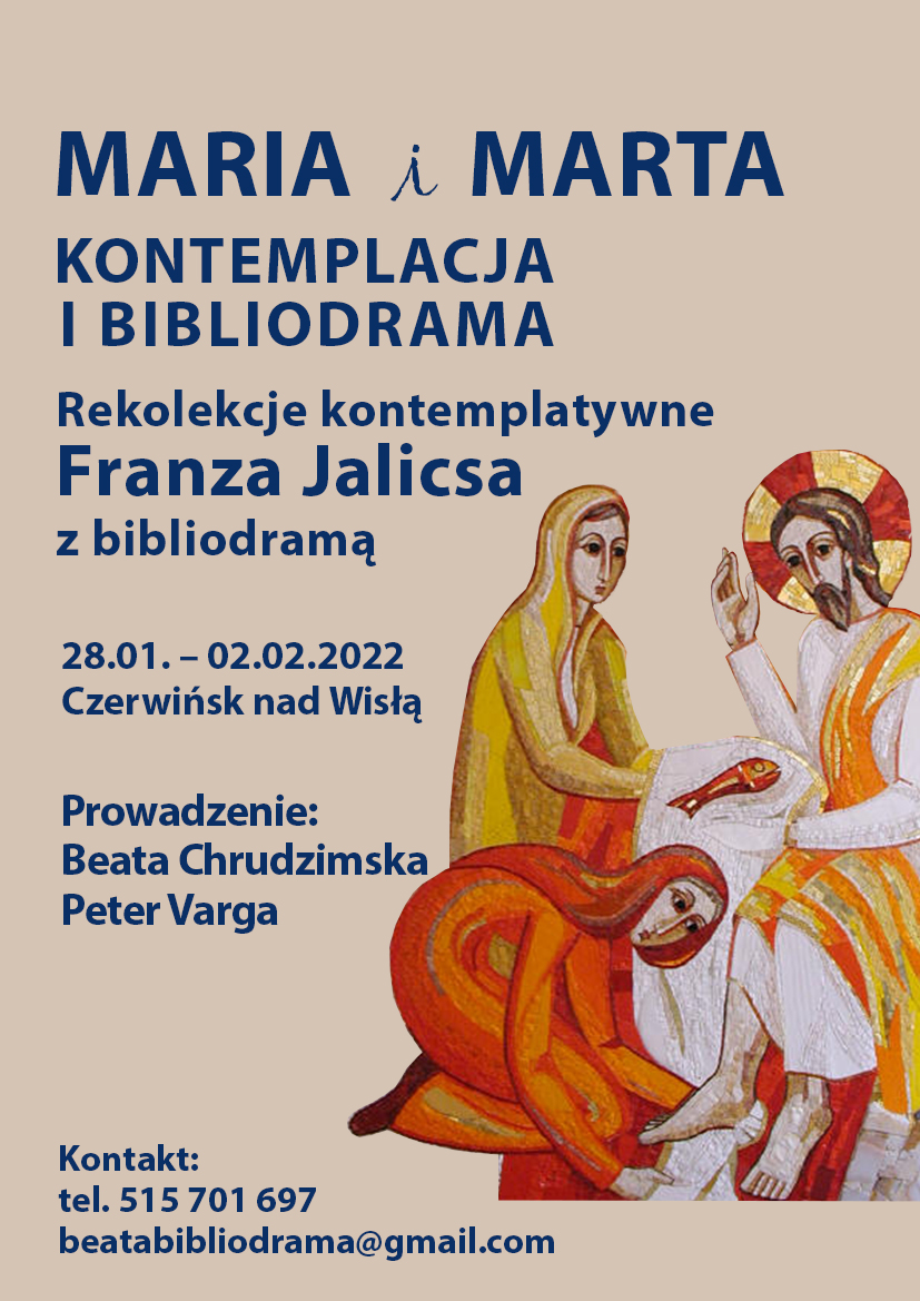 Plakat rekolekcji Maria i Marta. Kontemplacja i bibliodrama - Czerwińsk 2022